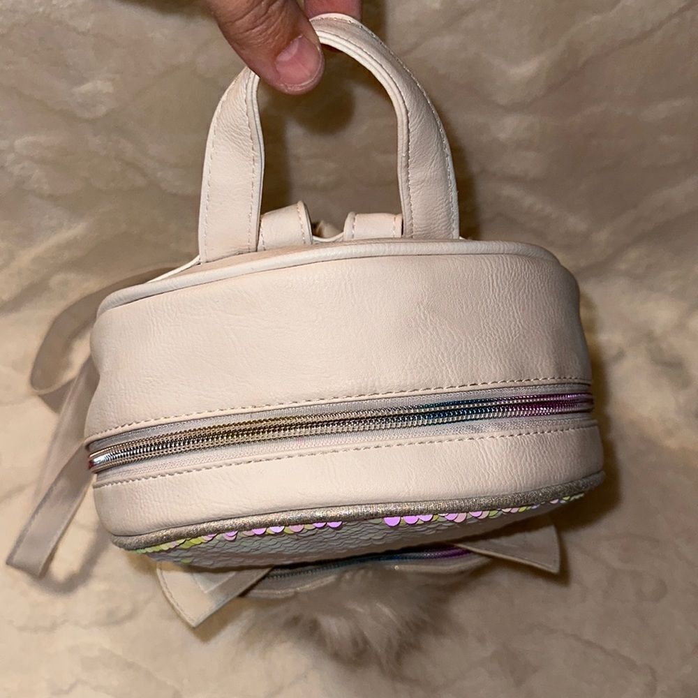 OMG White Rainbow Sequined Faux Leather Kitty Mini Backpack - Picture 3 of 15